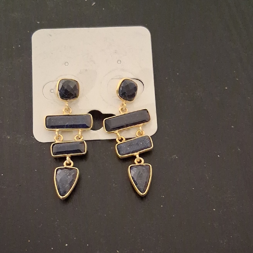 Real Sapphire Blue Gemstone And Gold Dangle Earrings. They Rock.